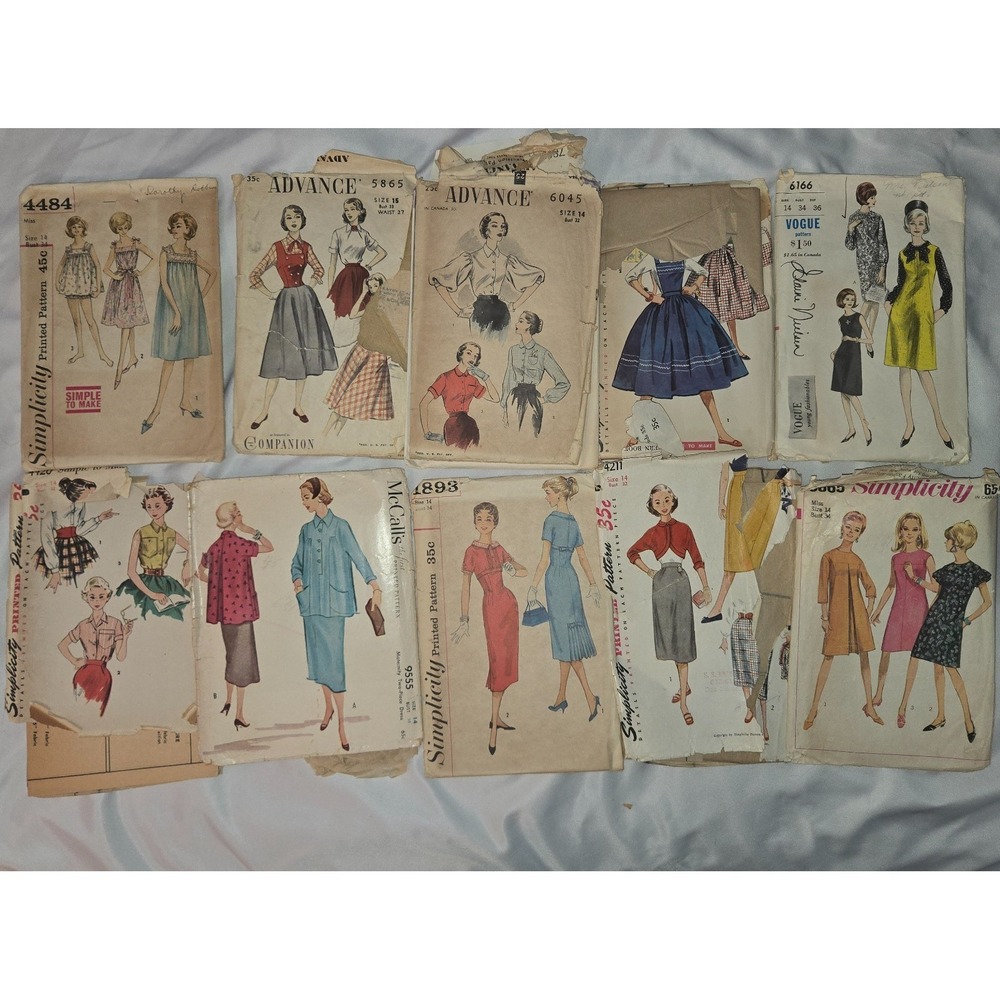 Vintage Women's Patterns Size 14 1960s 70s Skirt Blouse Dress Cardigan Nightgown